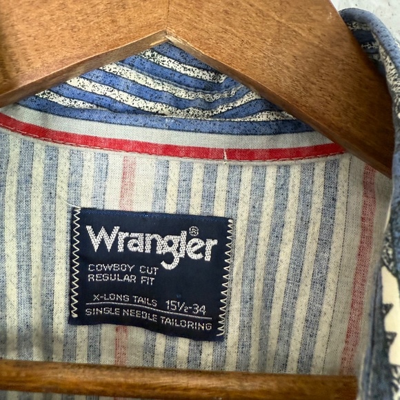 Wrangler Vtg 90s Cowboy Cut Striped Western Button Down Shirt Mens 15.5 X-LONG - Picture 3 of 7